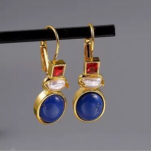 Vintage Colorful Stones Gold Earrings